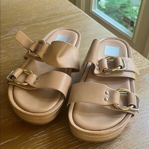 Dolce Vita Beige Sandals with Gold Buckles